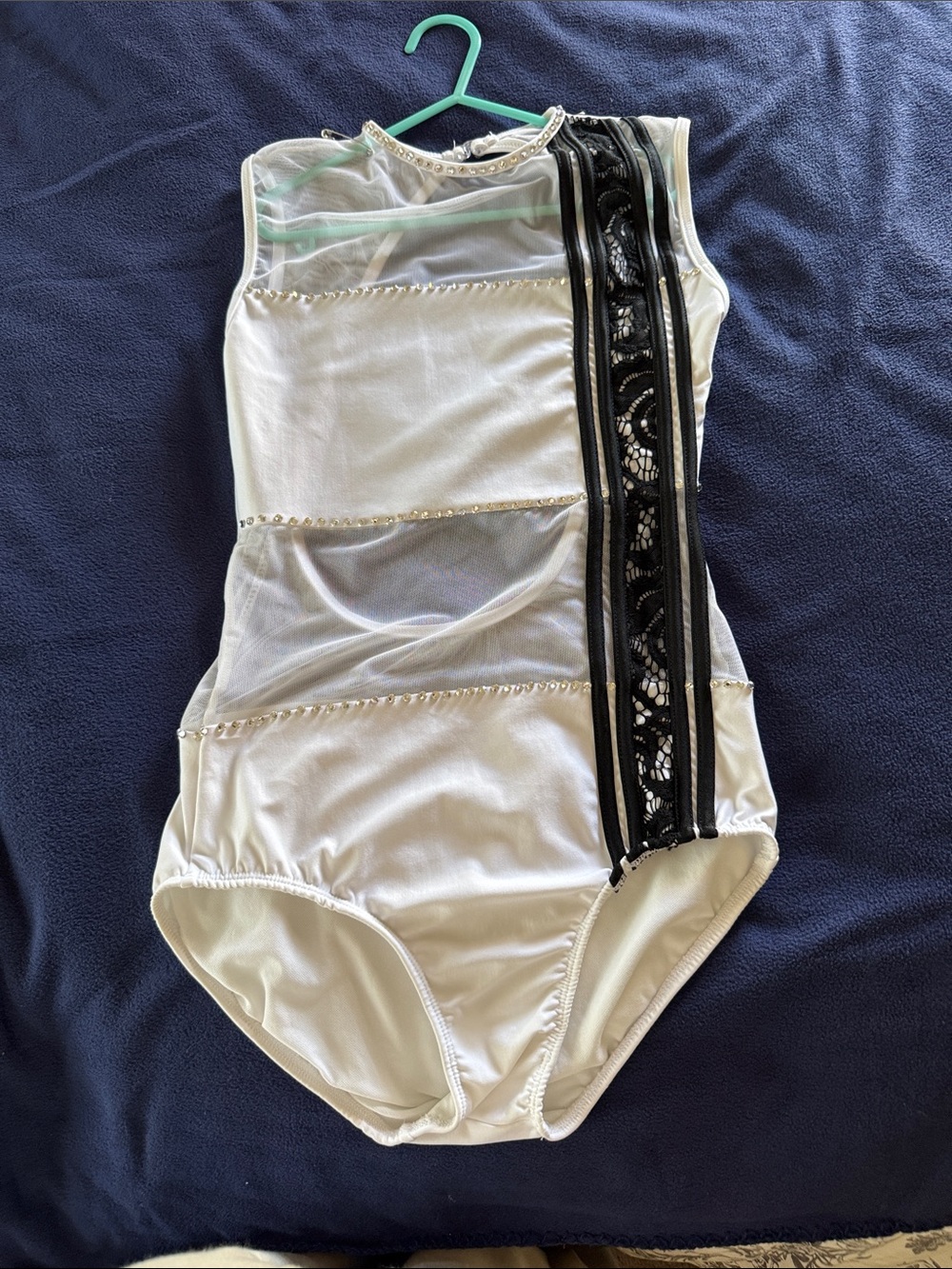 White Mesh Bodysuit with Black Lace Accent
